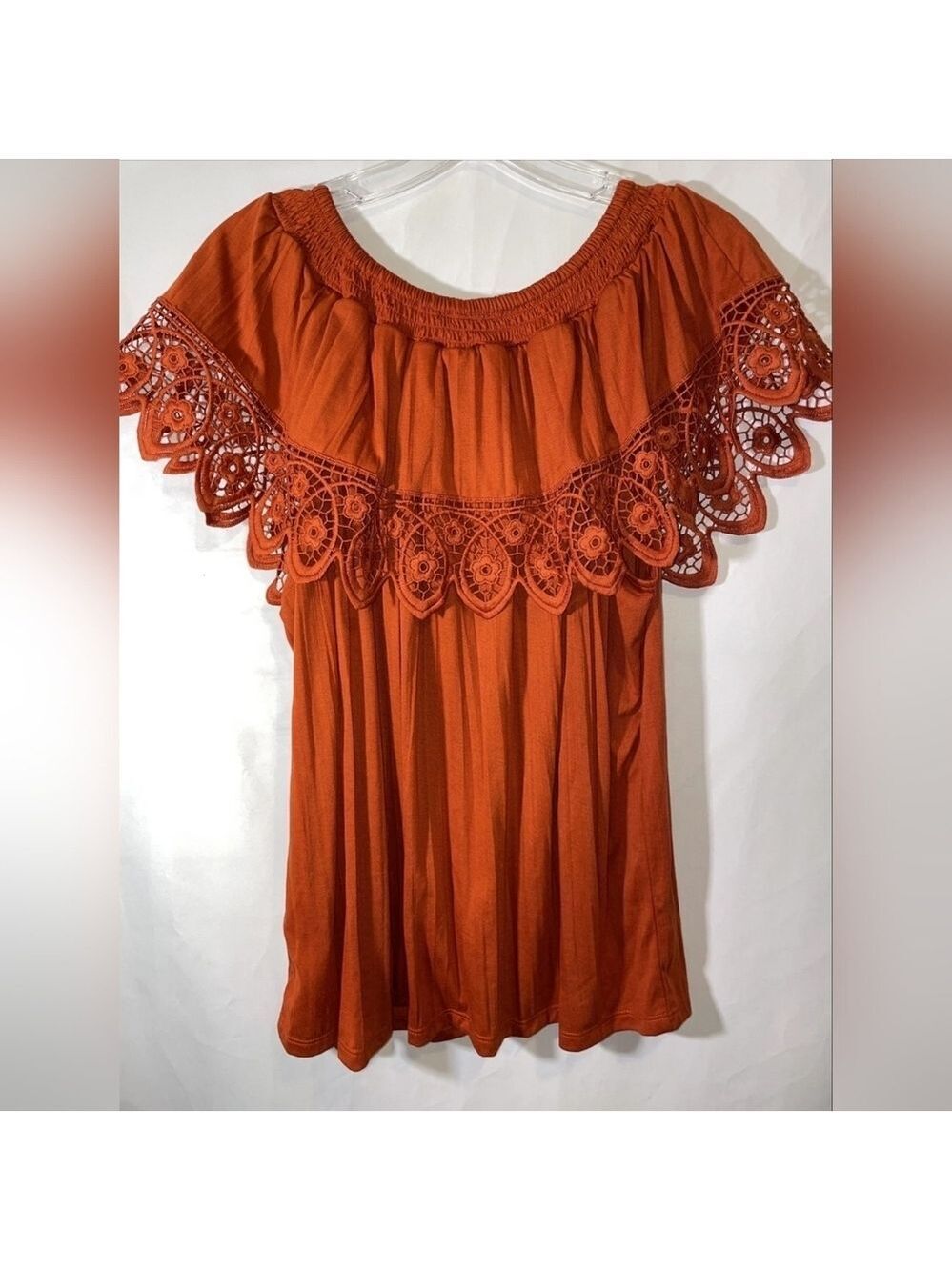 80 Park Blouse Burnt Orange Ruffle Accent Sleeveless